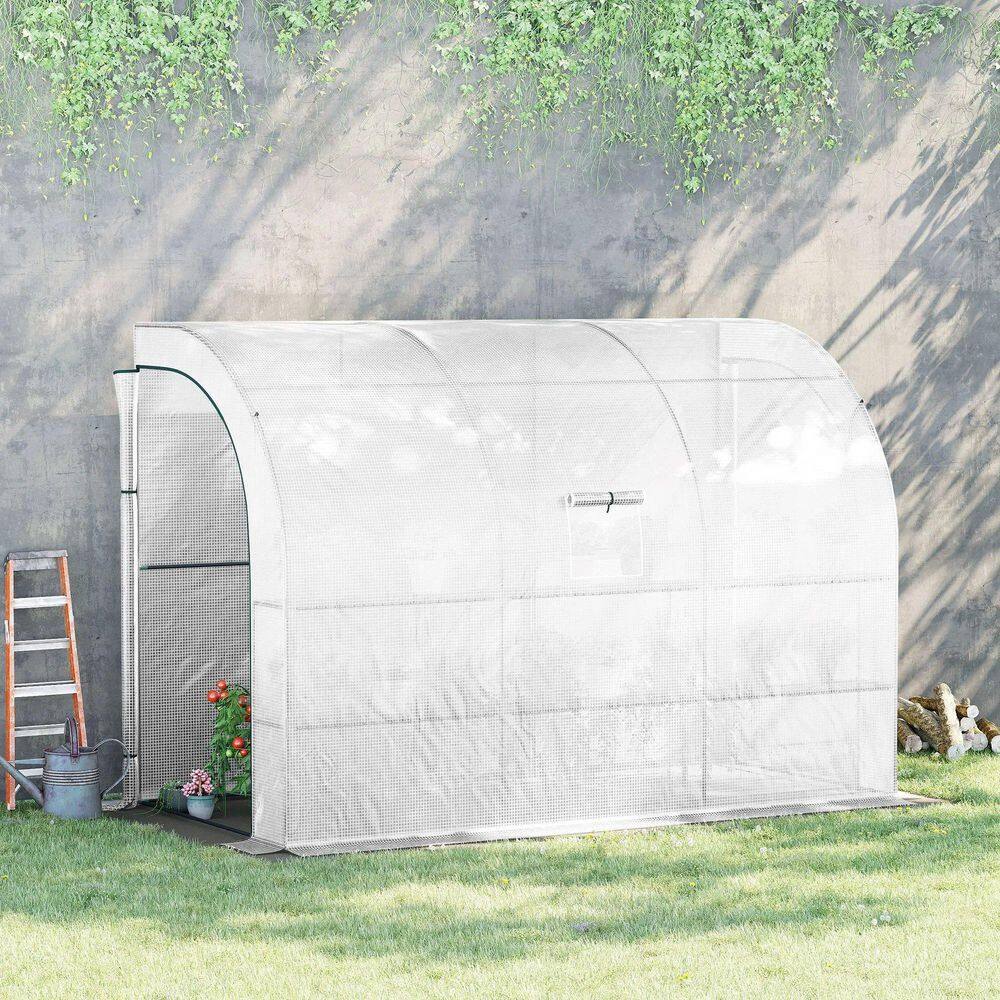 50 in. W x 118 in. D x 83.75 in. H Portable Walk-in Greenhouse with 2 Roll-up Door, Windows and Wire Shelves in White - Hercitys