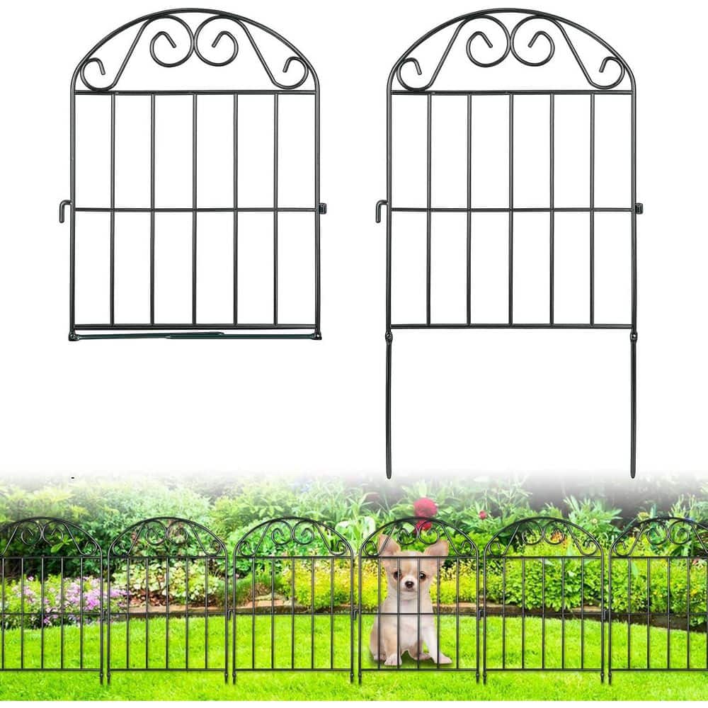 20 Panels Collapsible Garden Fence 22 Ft L x 24 in H Black Rustproof Metal Wire Panel Border Arched - Hercitys