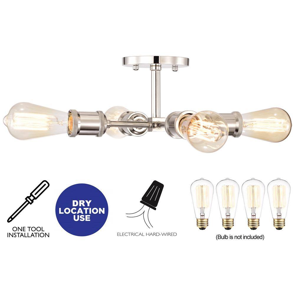 4-Light Polished Nickel Sputnik Semi-Flush Mount - Hercitys