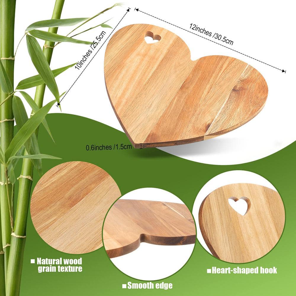 1-Piece Acacia Wood Heart Shaped Cutting Board Charcuterie and Cheese Board Gift-Ready (Heart Hole Style) - Hercitys