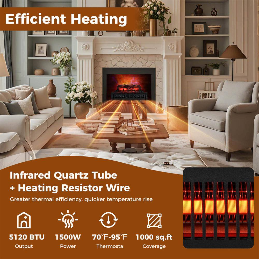 23 in. Freestanding Electric Fireplace Heater Fireplace Logs Inserts Infrared Quartz Heater in Black - Hercitys