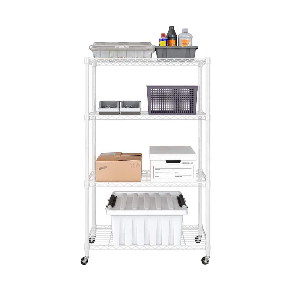 4-Tier Steel Wire Shelving System in White (36 in. W x 14 in. D x 56.5 in. H) - Hercitys