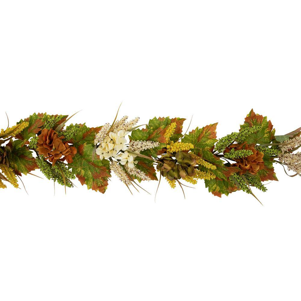 5 ft. x 10 in. Flowers with Wheat Artificial Fall Harvest Garland Unlit - Hercitys