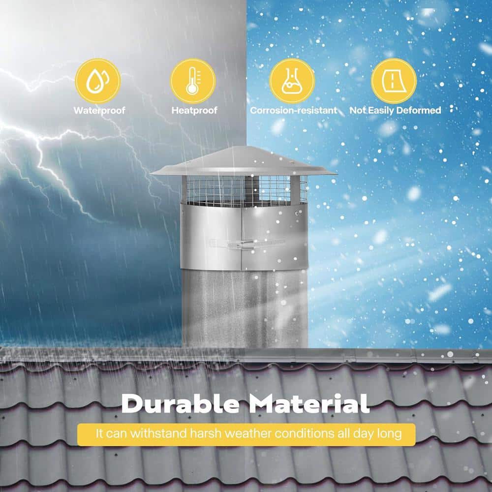 10 in. Round Adjustable Stainless Steel Chimney Cap with Screen - Hercitys