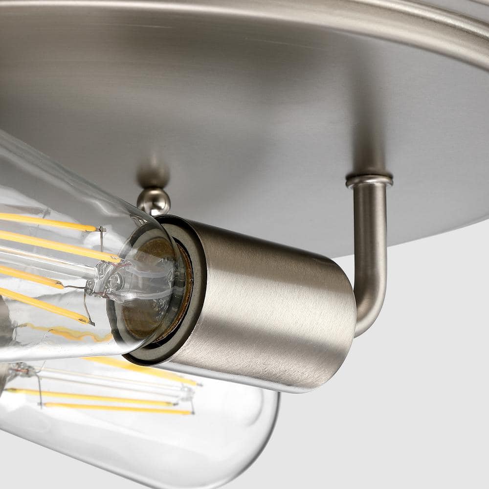 12.8 in. 2-Light Barreled Brushed Nickel Cage Flush Mount Ceiling Light - Hercitys