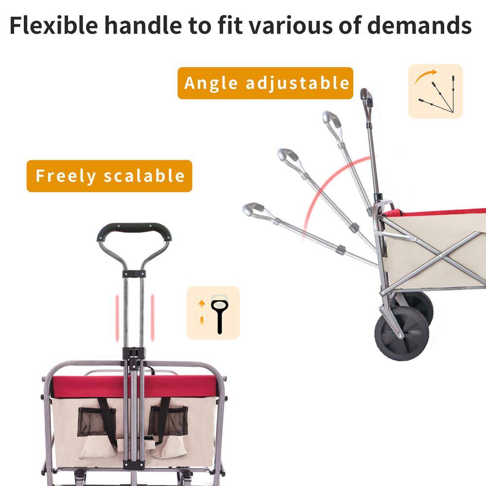 3.9 cu. ft. Steel Wagon Cart 150 lbs. Load Collapsible Cart Portable Foldable Outdoor Utility Garden Cart, Khaki - Hercitys