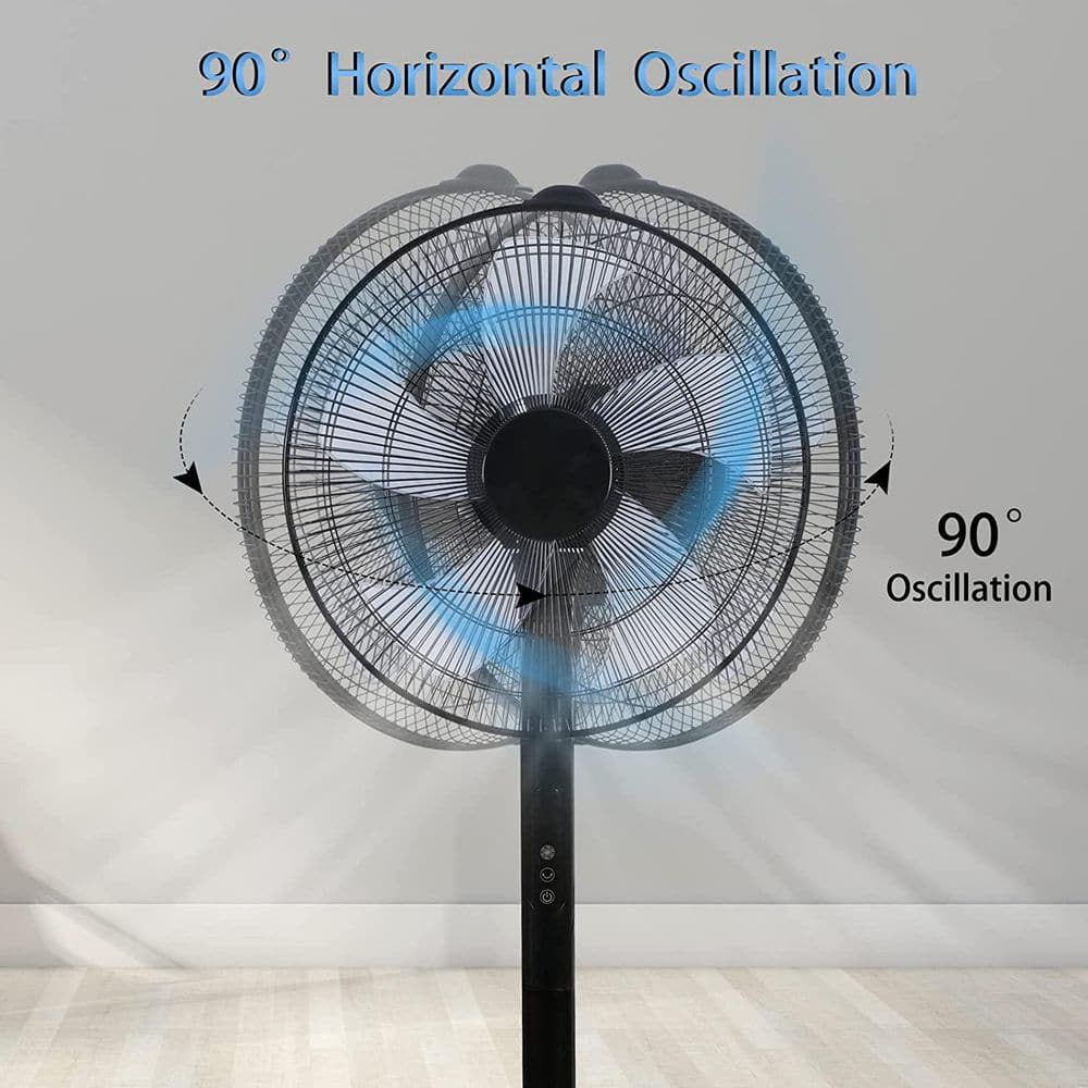 14.5 in. 12-Fan Speeds Pedestal Fan in Black with 90° Wide Oscillation, Remote Control, Timer - Hercitys