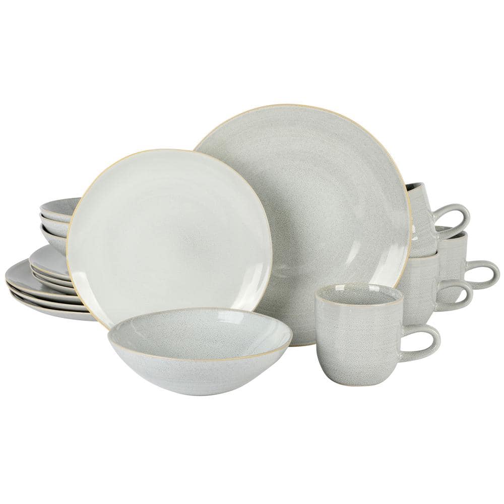 16 Piece In Grey Round Stoneware Dinnerware Set Ravenna - Hercitys