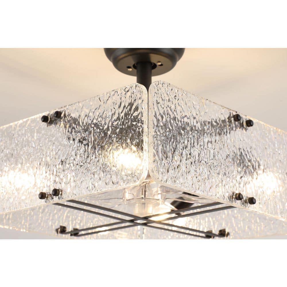 15.7 in. Indoor Black Ceiling Fan with Light Fandelier with Remote Chandelier Caged Ceiling Fan - Hercitys