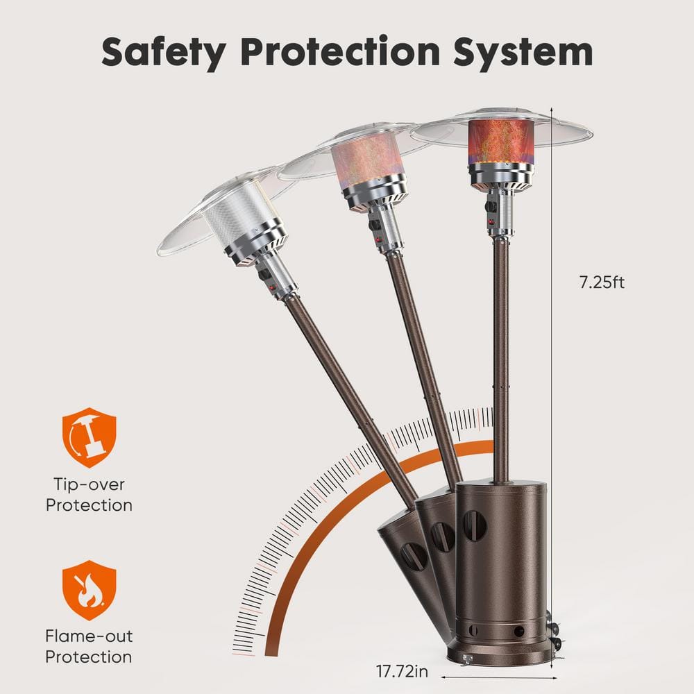 48,000 BTU Propane Patio Heater with Tabletop, Double-Layer Stainless Steel Burner and Safety Protection System - Hercitys
