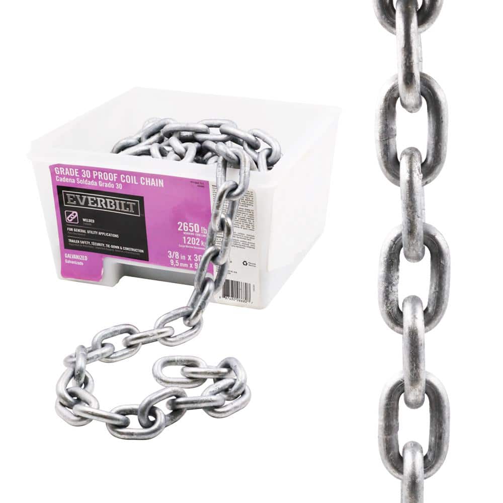 3/8 in. x 30 ft. Grade 30 Galvanized Steel Proof Coil Chain - Hercitys
