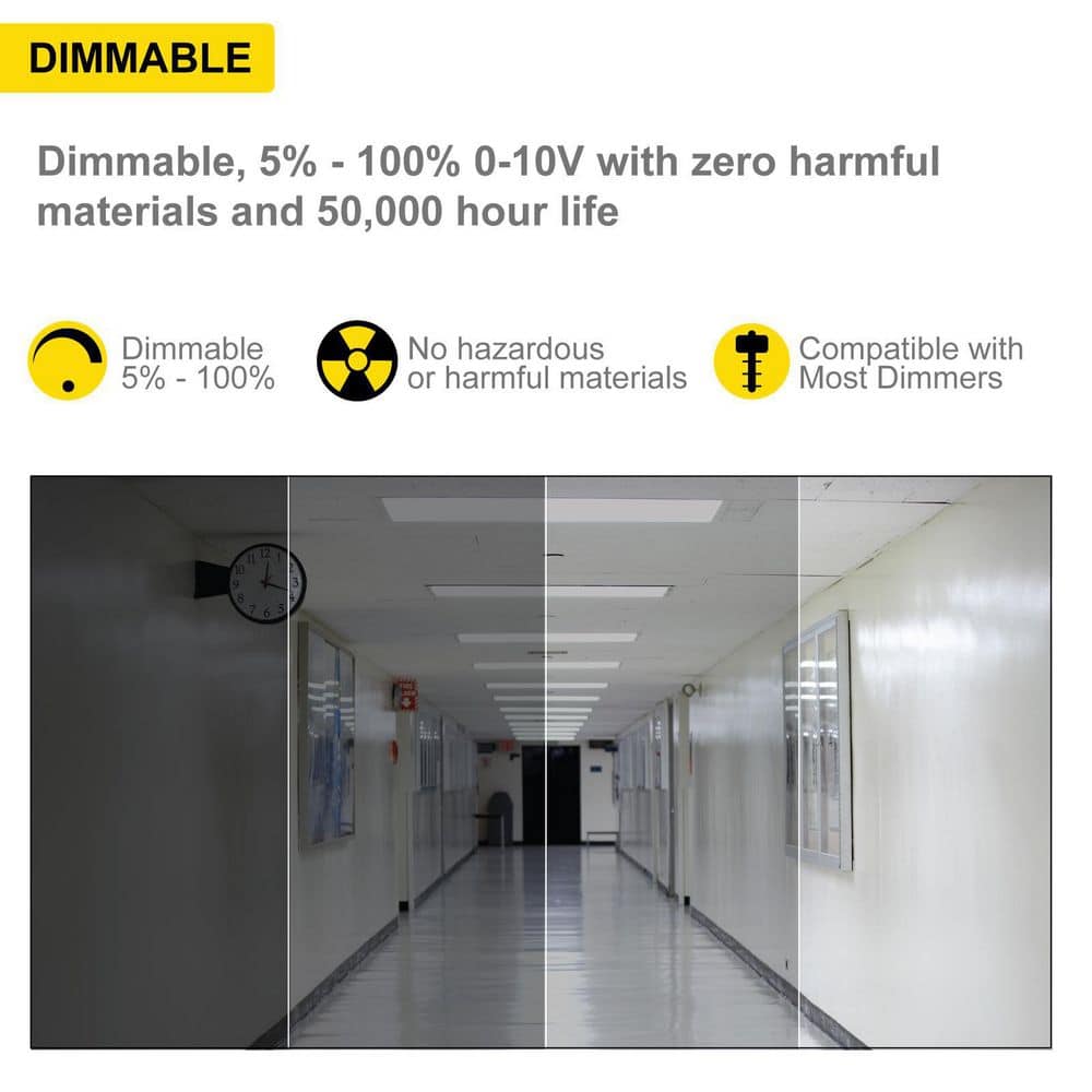 1 ft. x 4 ft. LED Thin Flush Surface Mount Panel W/Built in Internal Driver, 5 CCT 2700K to 5000K, Dimmable, (2-Pack) - Hercitys