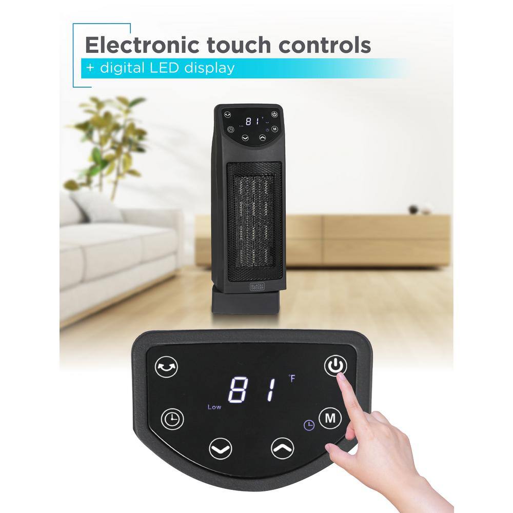 1500W Oscillating Ceramic Desktop Electric Heater Forced Air 13 in. with Remote with Adjustable Thermostat, Black - Hercitys