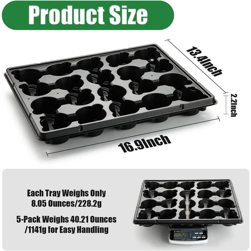 20 Cell Plant Trays for 3 in. Nursery Pots Sturdy Plastic with Drainage Holes for Healthier Plant Growth 5-Pack - Hercitys