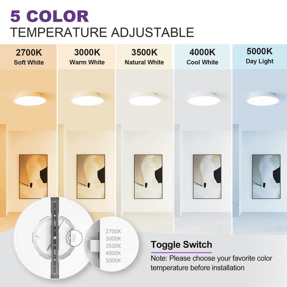 5 in. White New-Ultra-Low-Profile Edge Lit Integrated LED 5CCT Selectable Flush Mount Light Panel Ceiling Light (8-Pack) - Hercitys