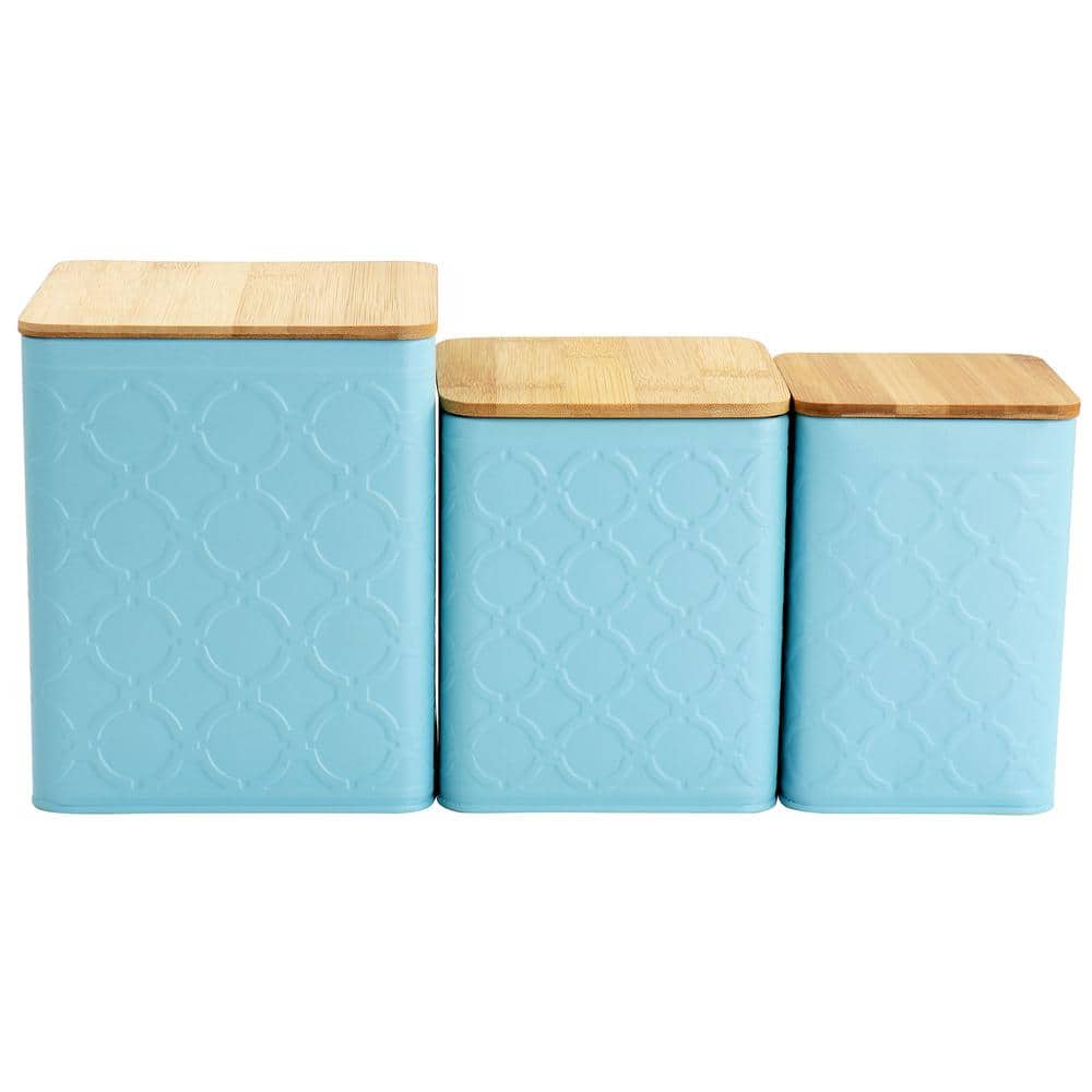 3-Piece Square Iron Canister Set in Turquoise - Hercitys