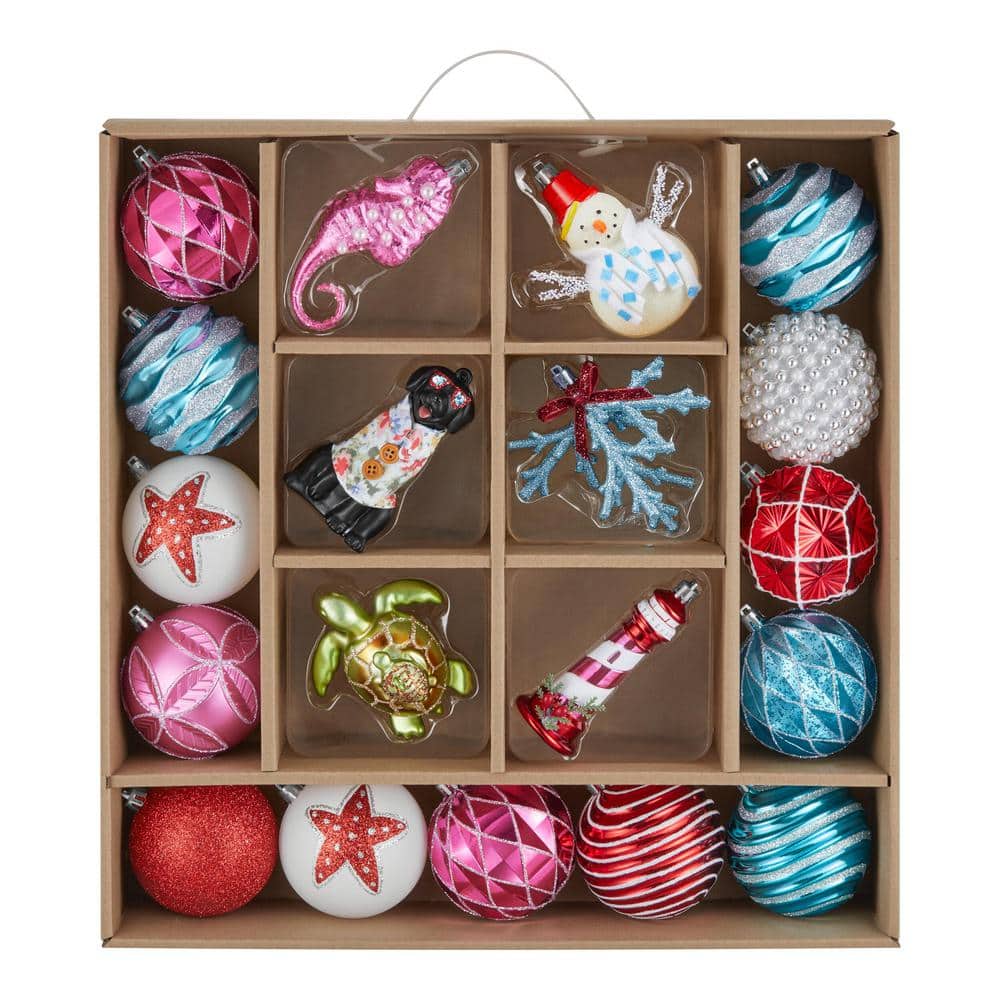 19-Count Multi-Colored Shatterproof Ornament Set Coastal - Hercitys