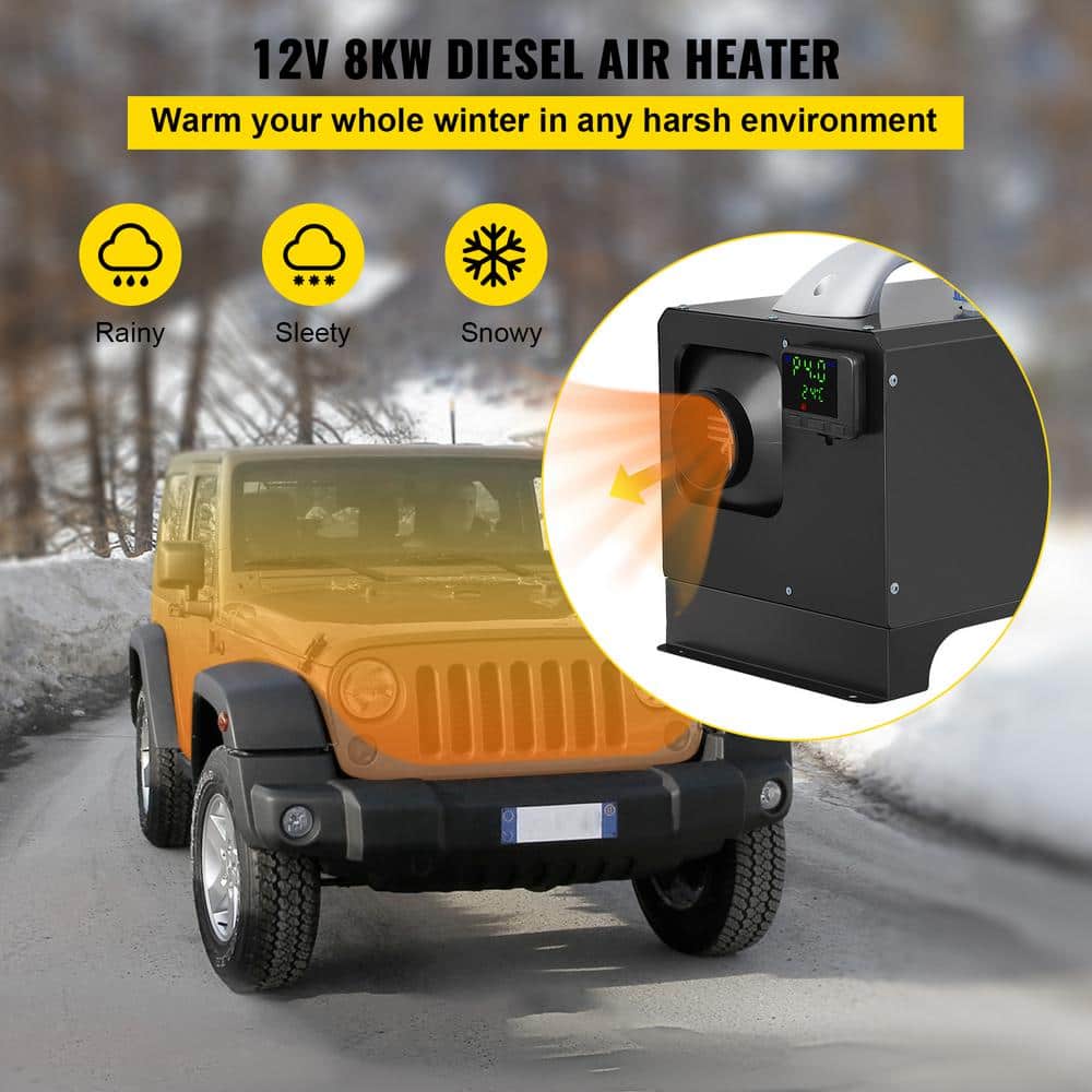 27200 BTU Diesel Air Heater 8KW All-in-1 Truck Heater with Black LCD and Remote Control for RV Truck, Boat, 12-Volt - Hercitys