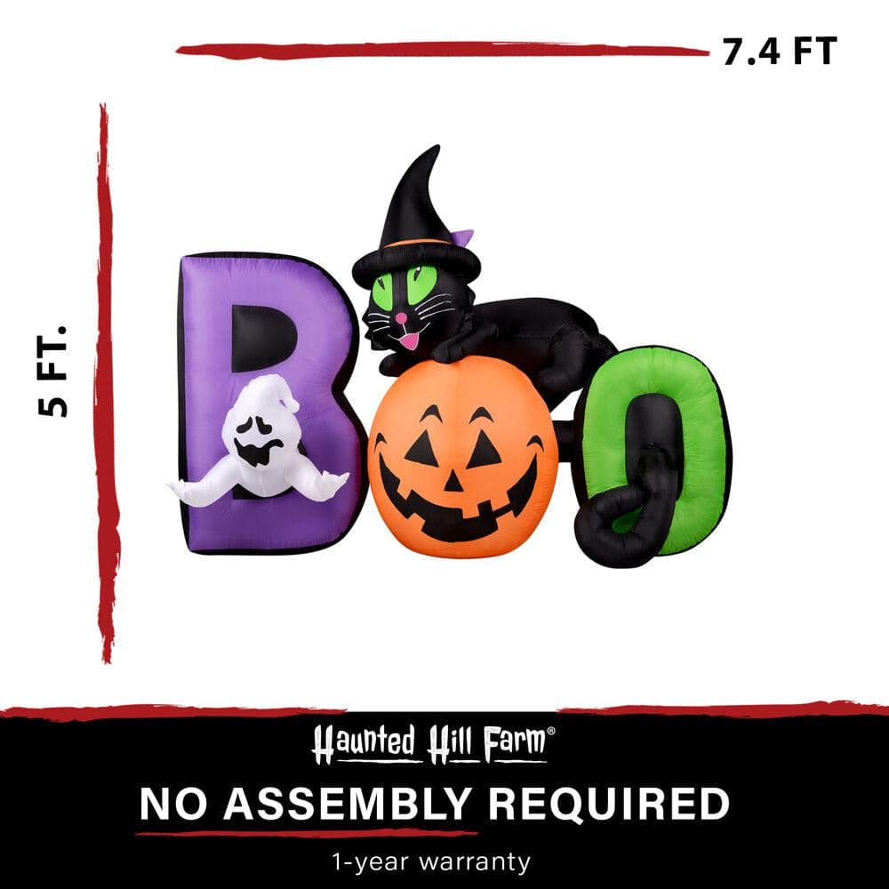 5 ft. Pre-Lit Boo Sign with Black Cat, Jack-O-Lantern and Ghost Halloween Inflatable - Hercitys