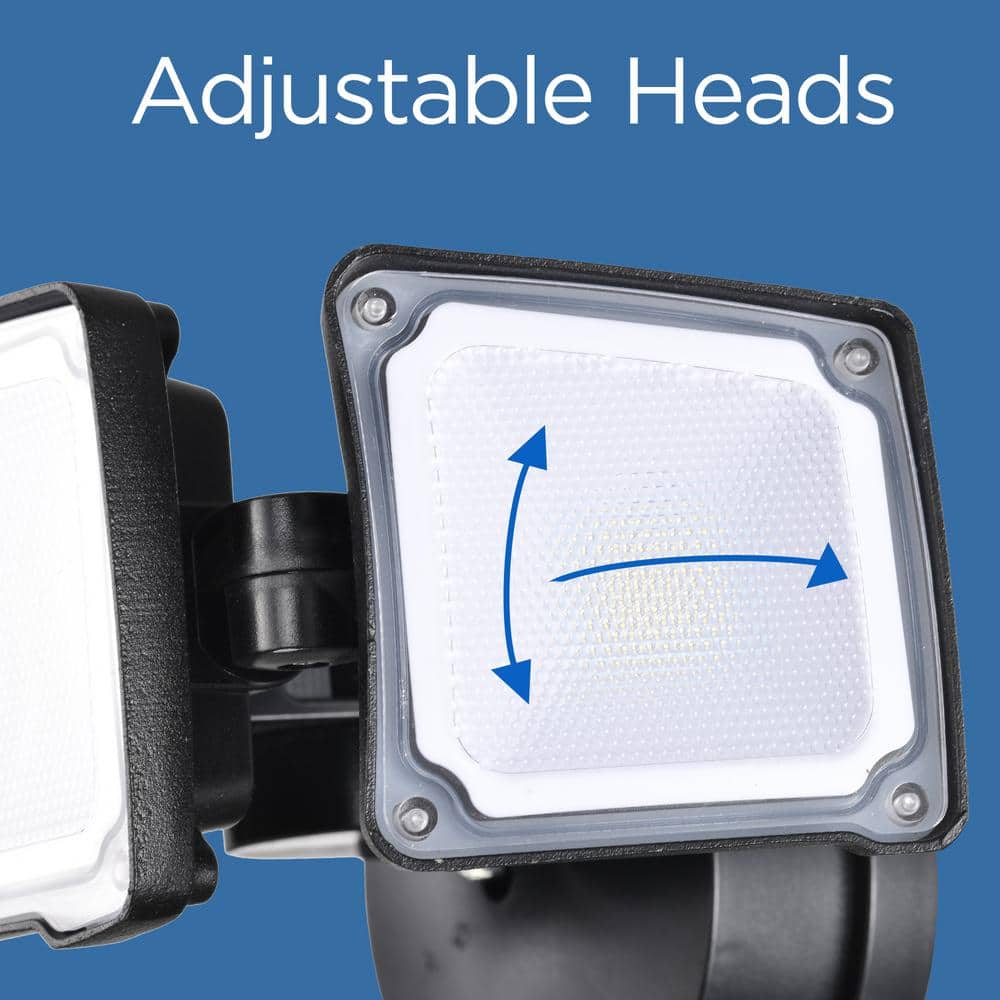 40-Watt 180-Degree Black Motion Activated Outdoor Integrated LED Flood Light with 3 Heads and PIR Dusk to Dawn Sensor - Hercitys