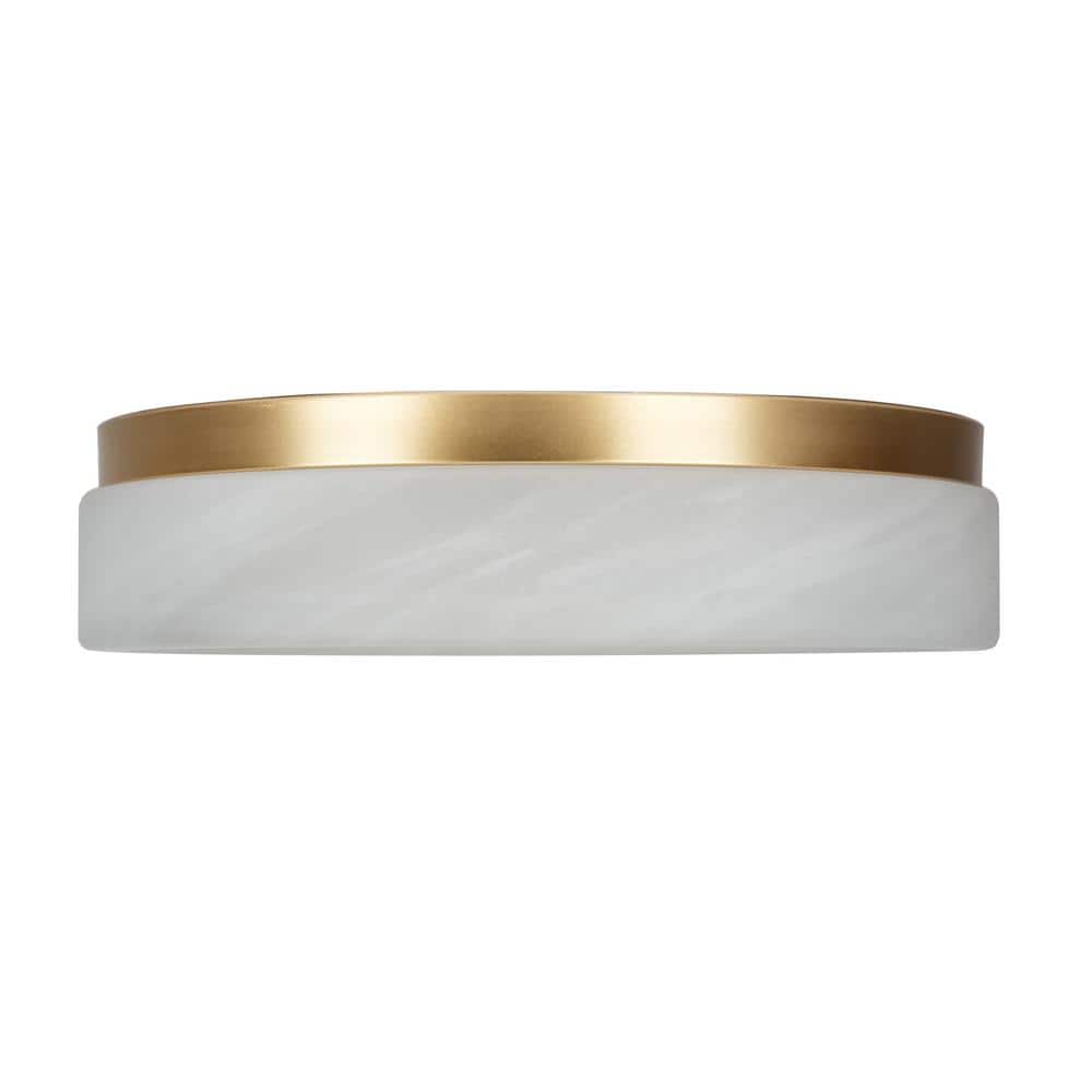 13 in. 24-Watt Modern Brushed Gold-Plated Integrated LED Flush Mount with Alabaster Glass Shade - Hercitys