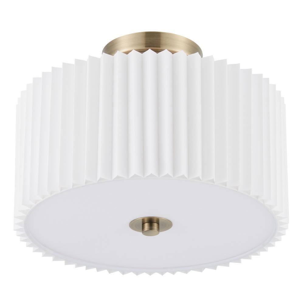 13 in. 2-Light Gold Semi Flush Mount with Pleated Drum Shade - Hercitys
