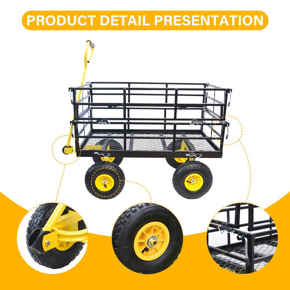 16.7 cu. ft. Metal Yard Wagon Garden Cart Removable Sides Black - Hercitys