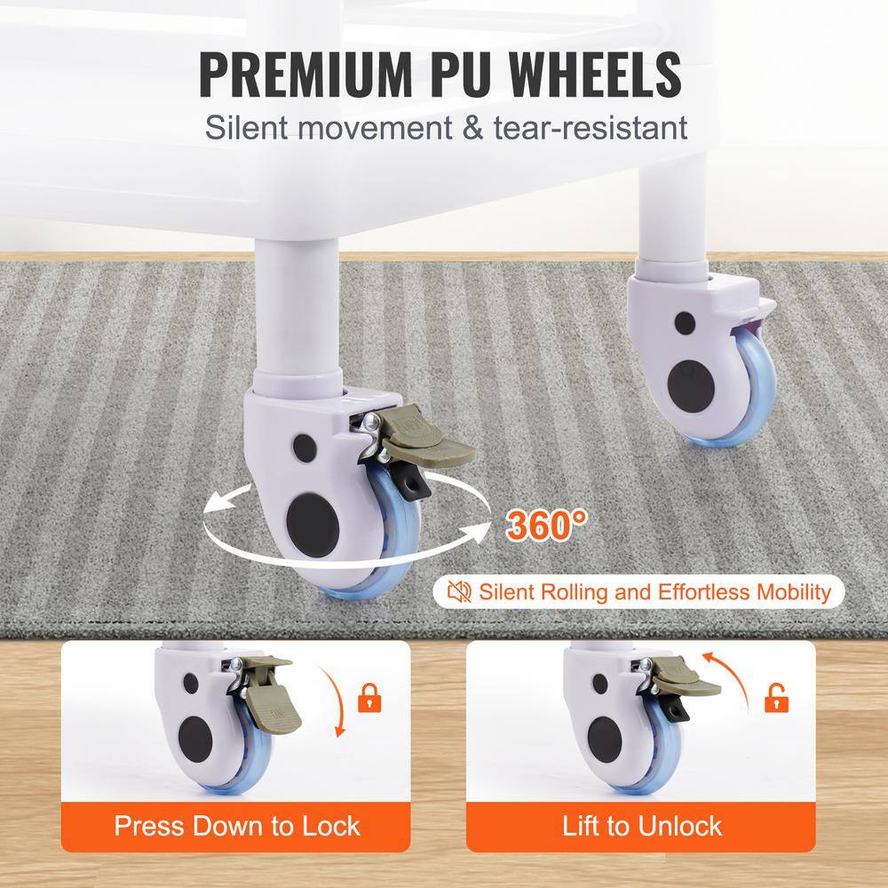 3 Tiers Lab Carts, Lab Utility Cart with 3 Trays & 4 Silent Wheels, Mobile Medical Cart, Lab Cart White Kitchen Cart - Hercitys