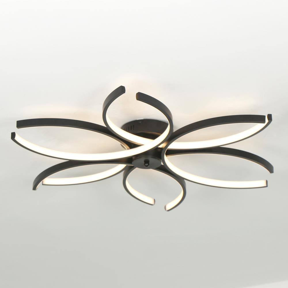32 in. 6-Lights Black Flower LED Dimmable Flush Mount for Living Room - Hercitys