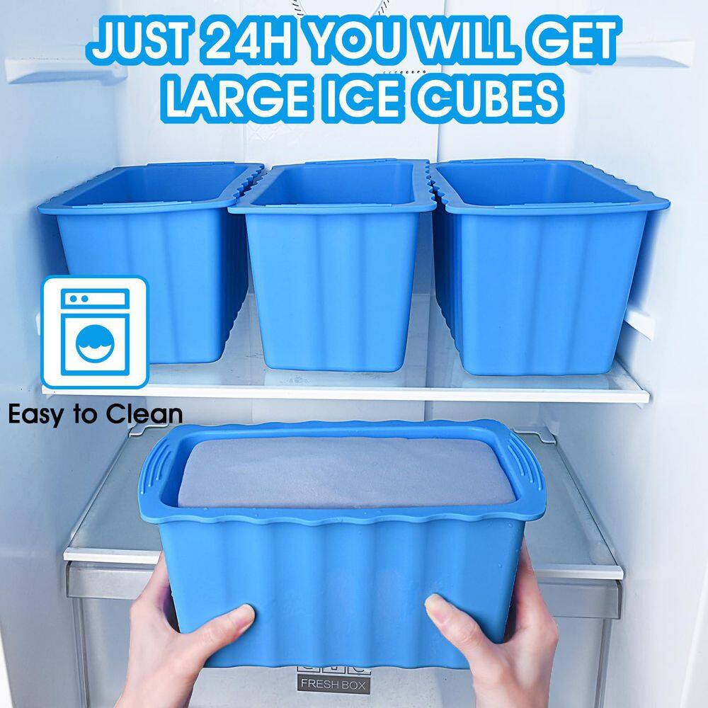 4-Pack Blue Extra Large Ice Cube Mold, Reusable Silicone Ice Cube Tray, 25 lb. Ice Bath Water Chiller Ice Mold - Hercitys