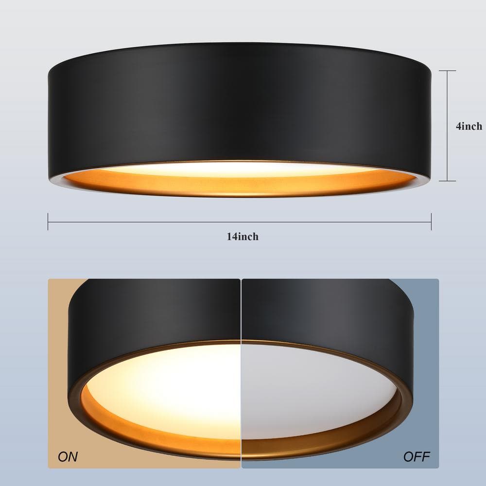 14 in. LED Modern Black Dimmable Flush Mount Ceiling Light - Hercitys