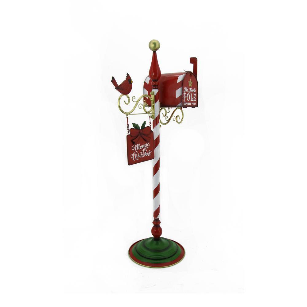 42 in. Standing Christmas Mailbox with Hanging Sign and Cardinal - Hercitys