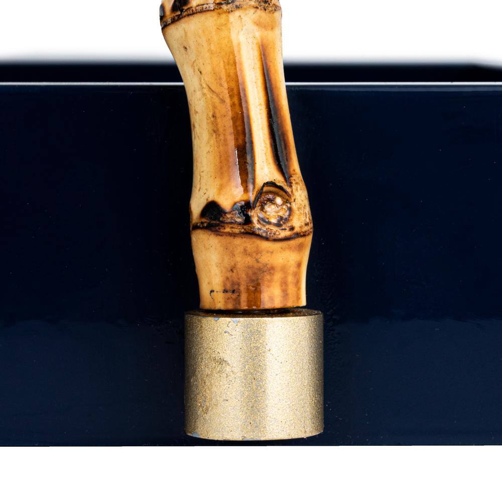 21.5 in. W x 4.6 in. H x 14.5 in. D Rectangle Navy Blue & Gold Finish Wide Wood Serving Tray with Bamboo Handles - Hercitys