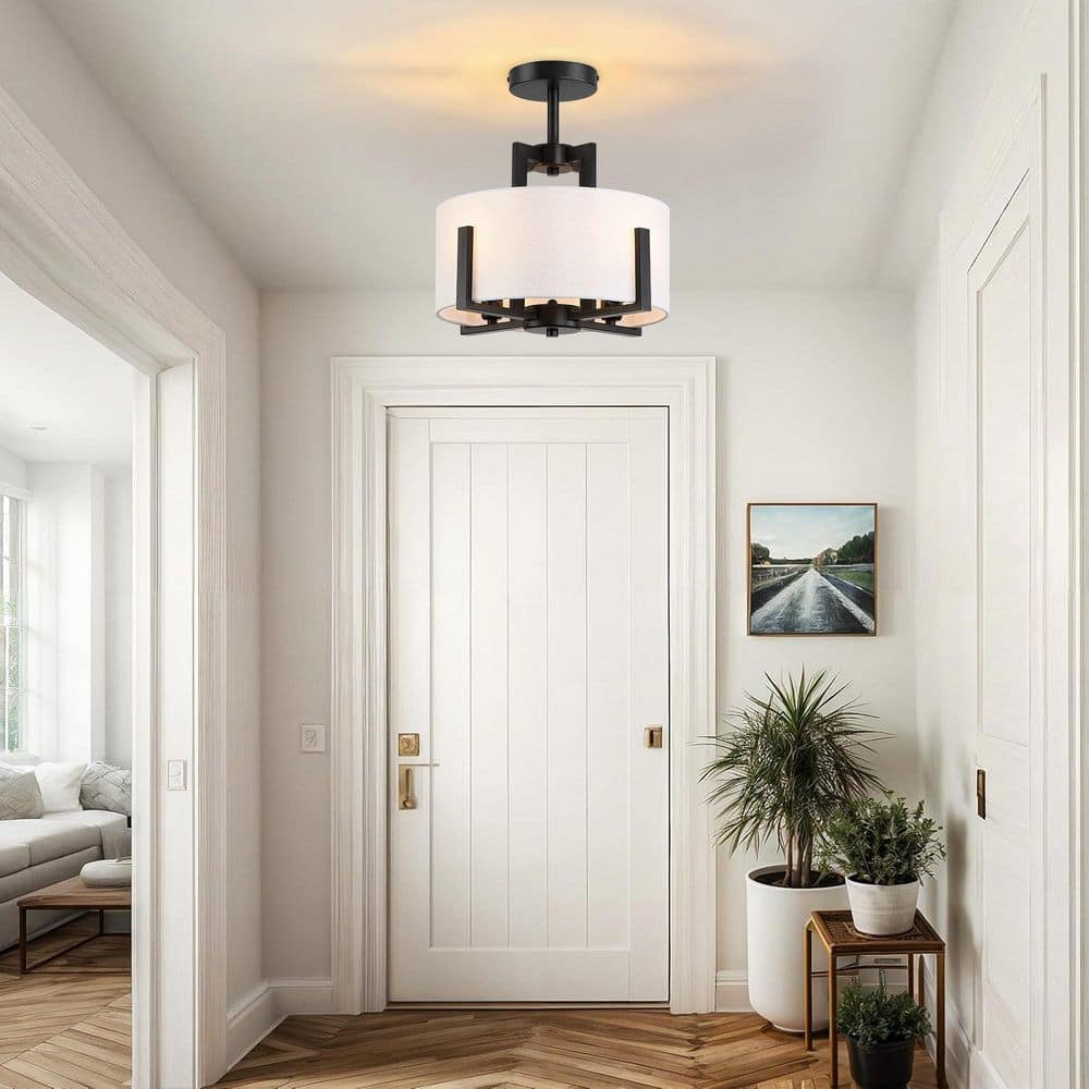 12.9 in. 4-Light Fabric Drum Shade Semi Flush Mount Ceiling Light Fixture - Hercitys