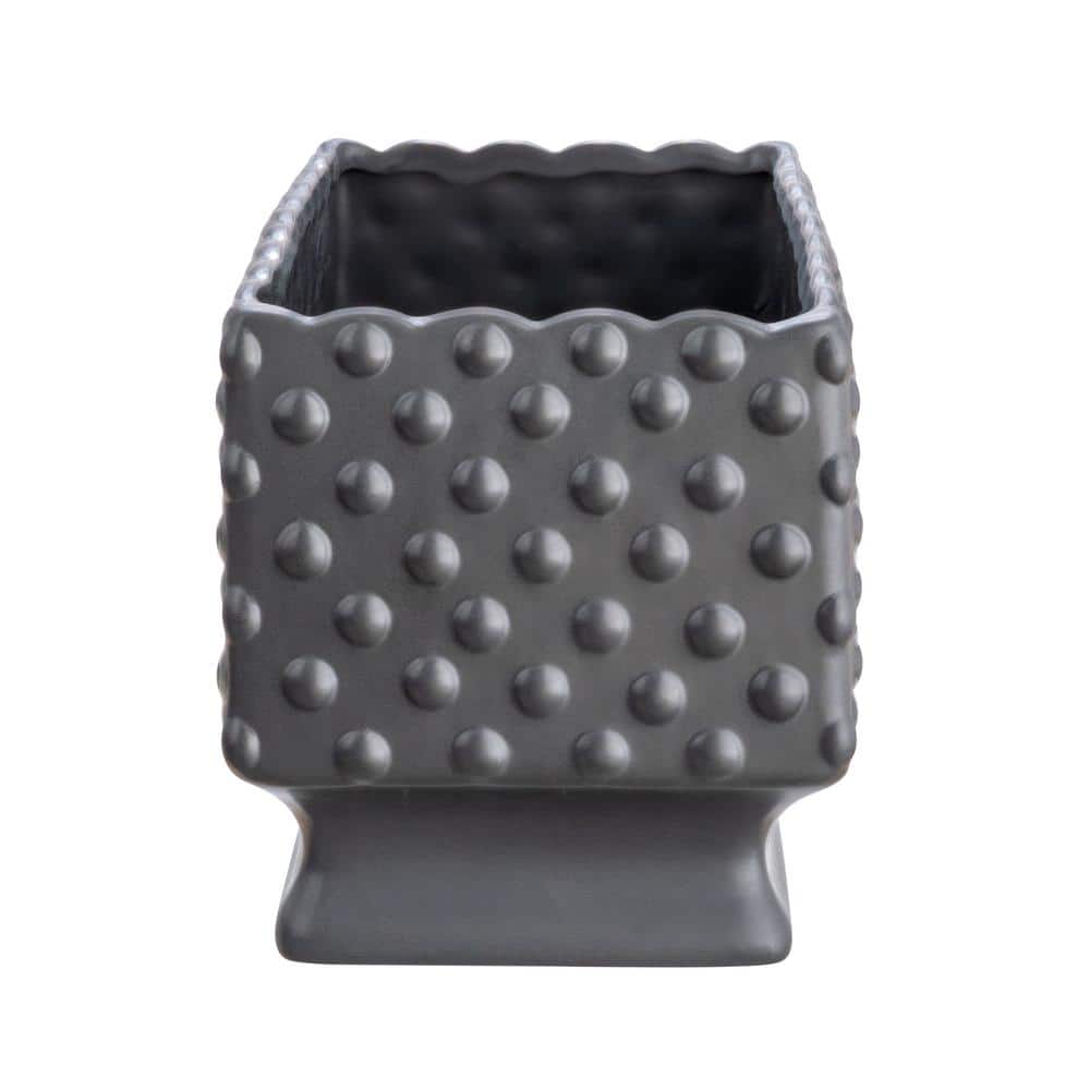 11.25 in. L x 5.75 in. W x 6 in. H Black Indoor Ceramic Hobnail Decorative Pot with Scalloped Edge (1-Pack) - Hercitys