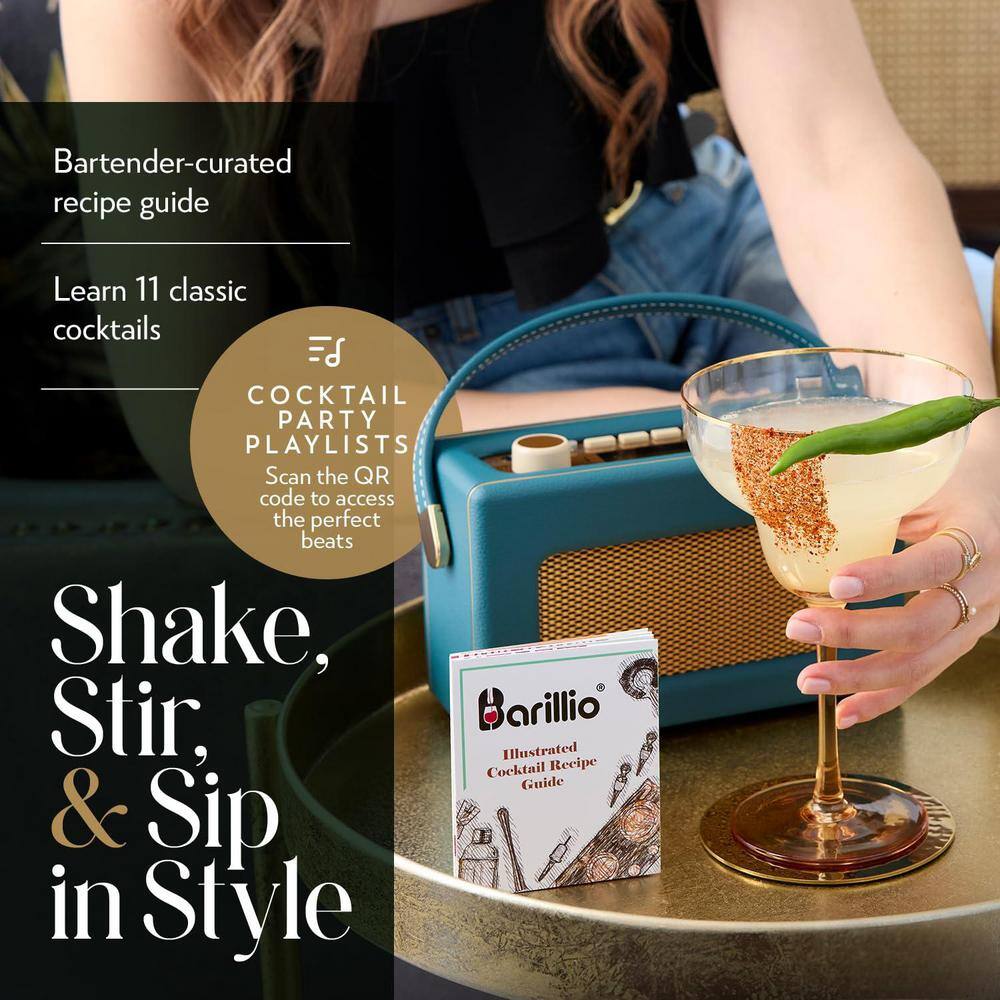 23-Piece 24 oz. Silver Stainless Steel Cocktail Shaker Set with Bamboo Stand, Drink Shaker, Mixer Spoon and Muddler - Hercitys