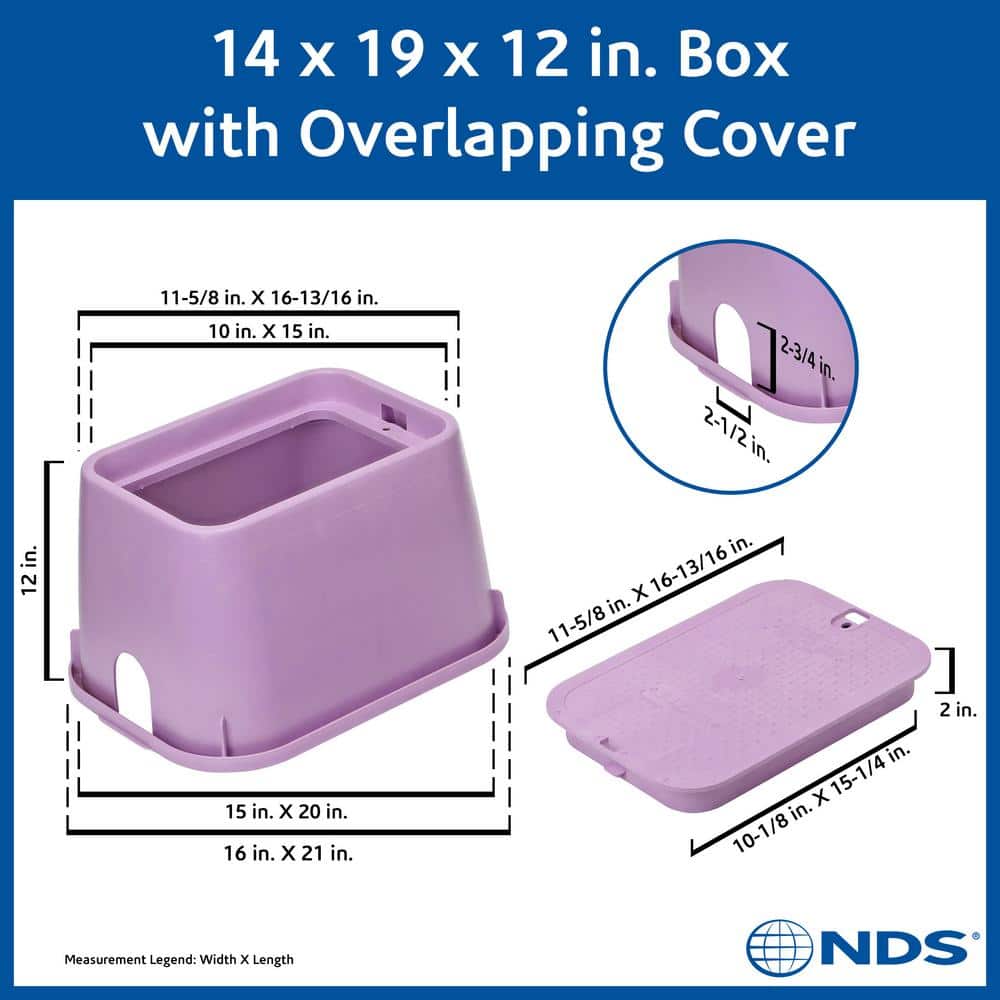 14 in. X 19 in. Rectangular Standard Series Valve Box and Cover, 12 in. Height, Purple Box, Purple Reclaimed Water Cover - Hercitys