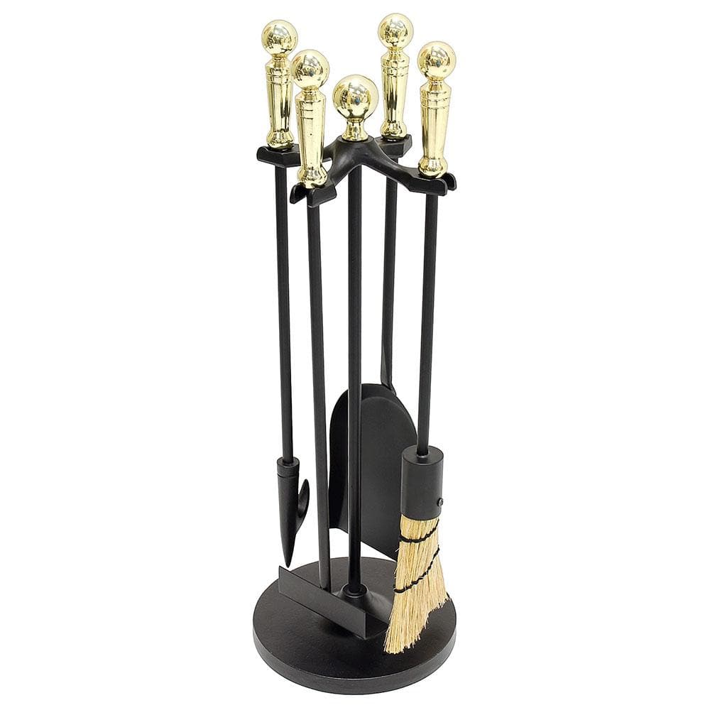 22 in. Tall Polished Brass Paxton 5-Piece Mini Fireplace Tool Set - Hercitys