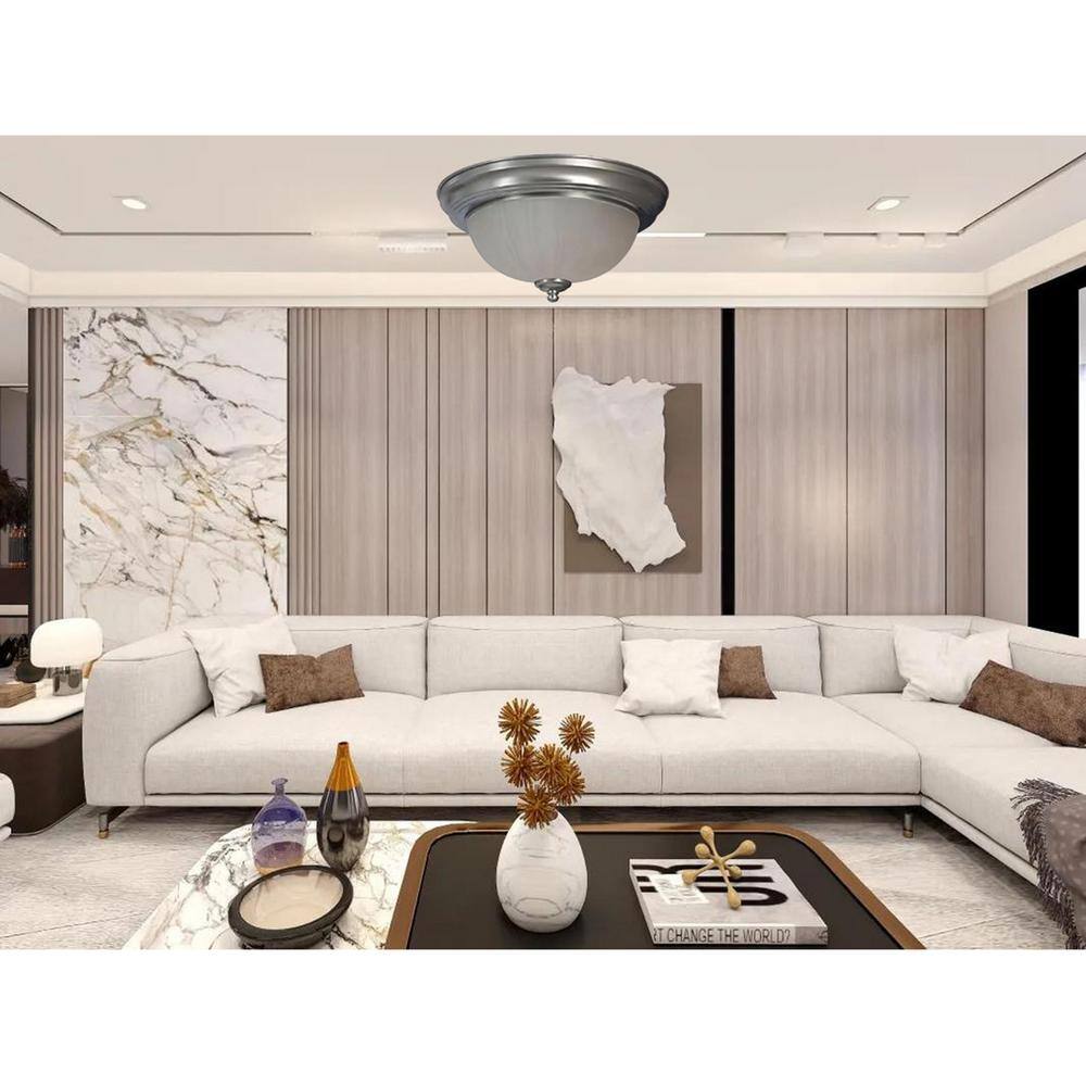 11 in. Brushed Nickel Flush Mount Fixture Frosted Glass Shade (4-Pack) - Hercitys