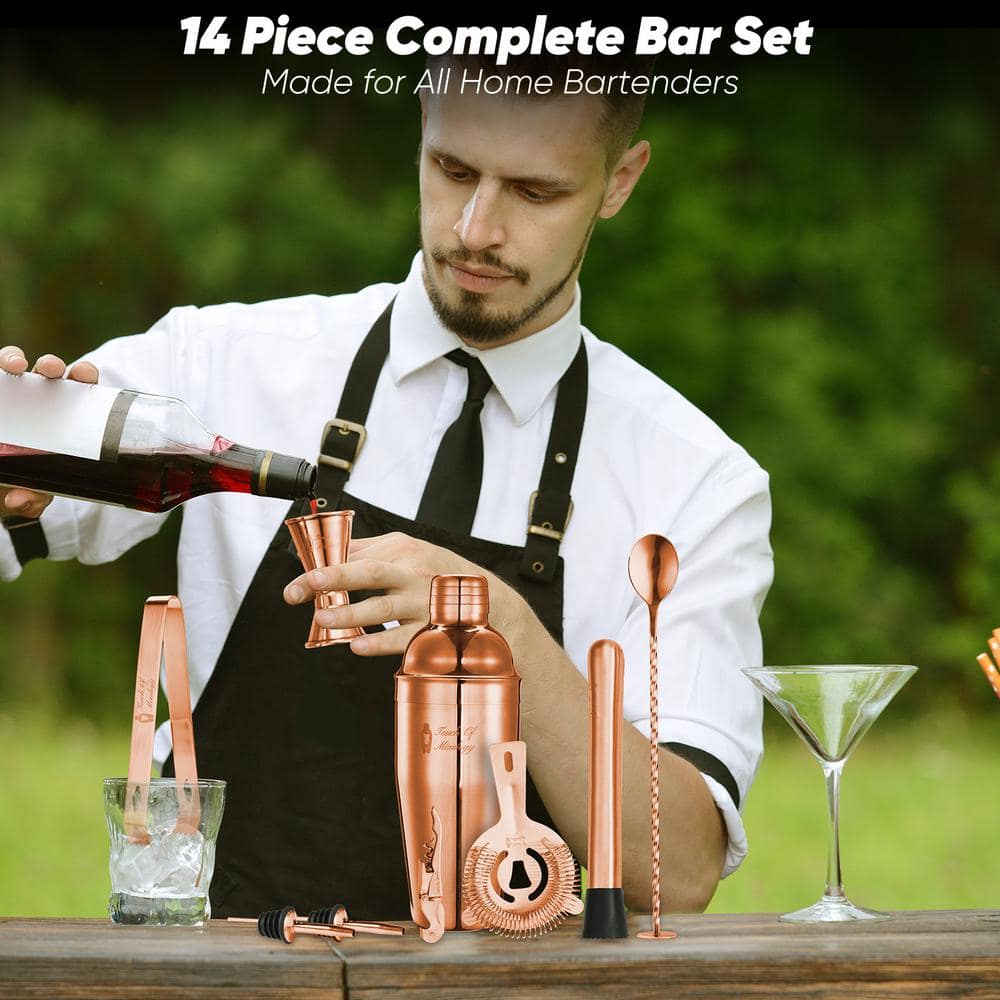 14-Piece Stainless Steel Bartender Kit-Bar Set 25 oz. Cocktail Shaker-Cocktail Kit Set-Bartending Kit (Rose Gold) - Hercitys