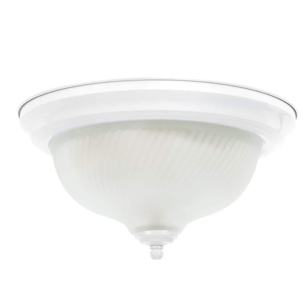 11 in. 2-Light White Flush Mount with Frosted Swirl Glass Shade - Hercitys