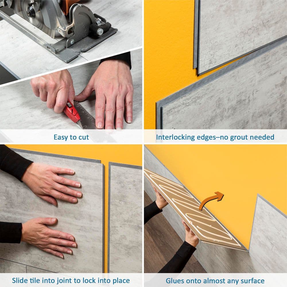 25.6 in. L x 14.8 in. W Ashen Slate No Grout Vinyl Wall Tile (21 sq. ft./case) - Hercitys