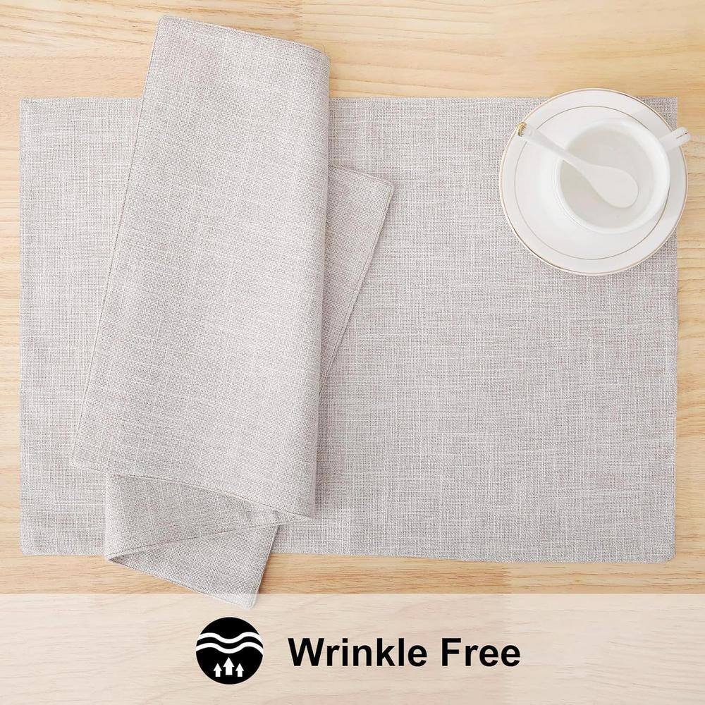 19 in. x 13 in. Neutral Beige Cloth Placemats Blend Washable Farmhouse Dining Table Mats (Set of 6) - Hercitys