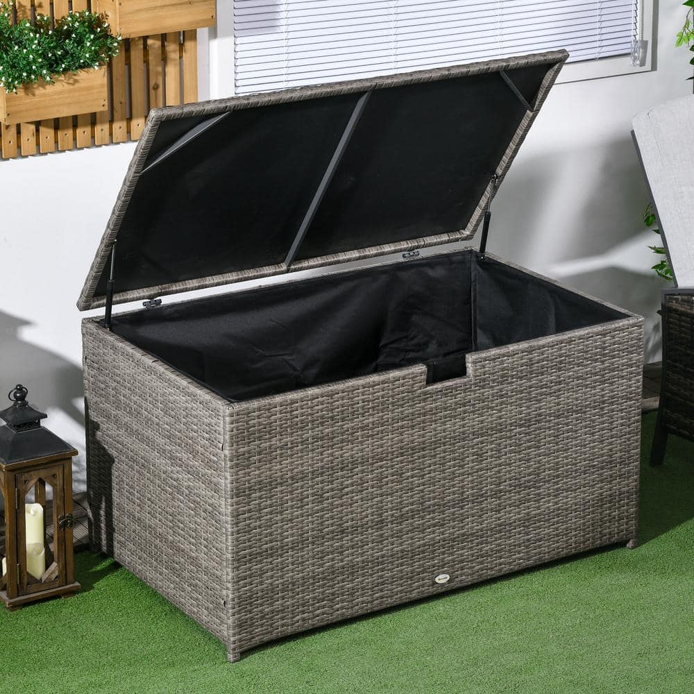 113 Gal. 46 in. x 28.75 in. x 25.5 in. Gray Rattan Deck Box - Hercitys