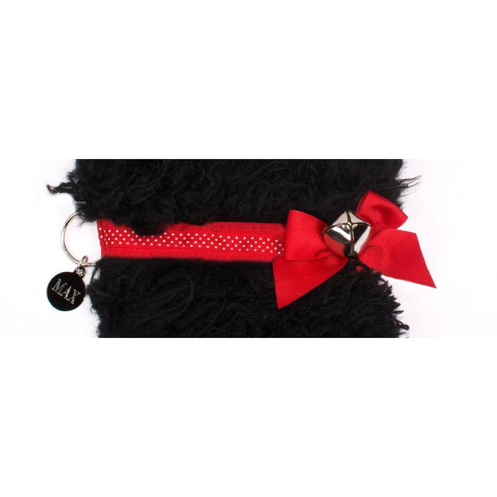 22 in. Curly Black Dog Faux Fur Fabric Christmas Stocking - Hercitys