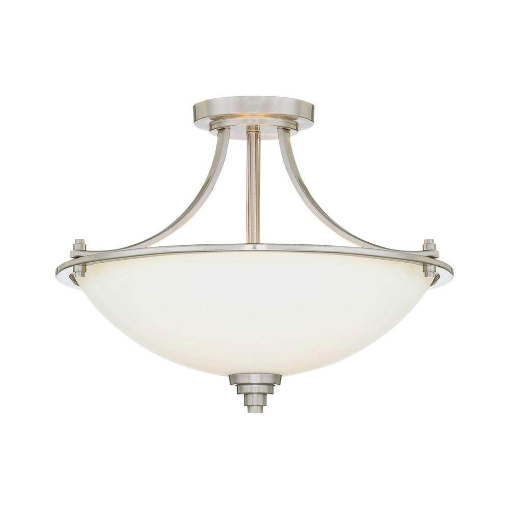 3-Light Satin Nickel Semi Flush Mount with Etched White Glass - Hercitys
