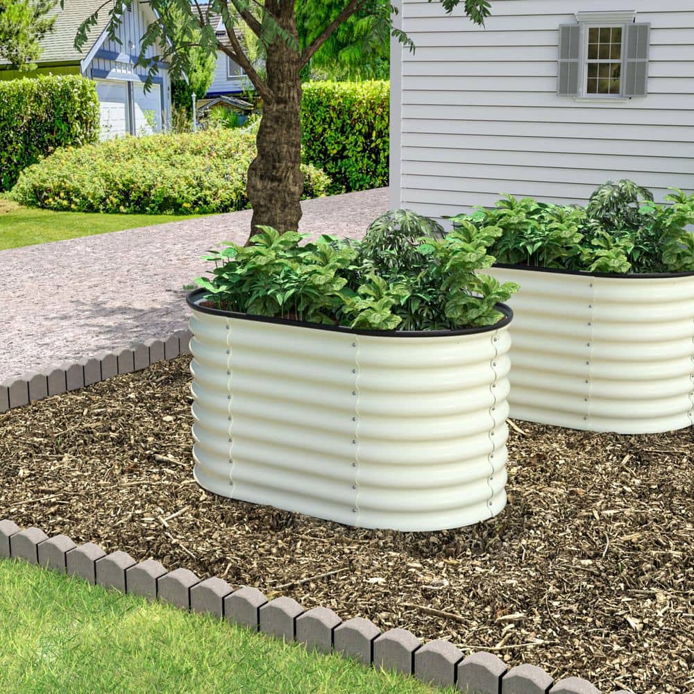 4 ft. x 2 ft. x 2 ft. Galvanized Steel Raised Garden Bed Planter Box Outdoor, Pearl White - Hercitys