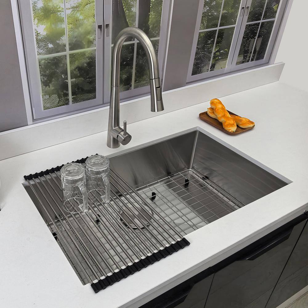 32 in. Undermount Kitchen Sink-16 Gauge Stainless Steel Single Bowl, Modern Design with Grid, Strainer and Drying Rack - Hercitys