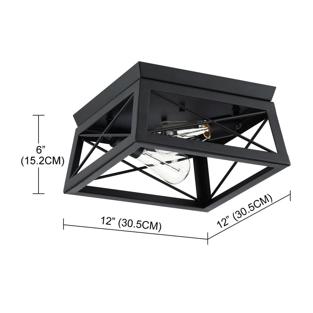 12 in. 2-Light Black Industrial Rectangle Flush Mount Ceiling Light Fixture - Hercitys