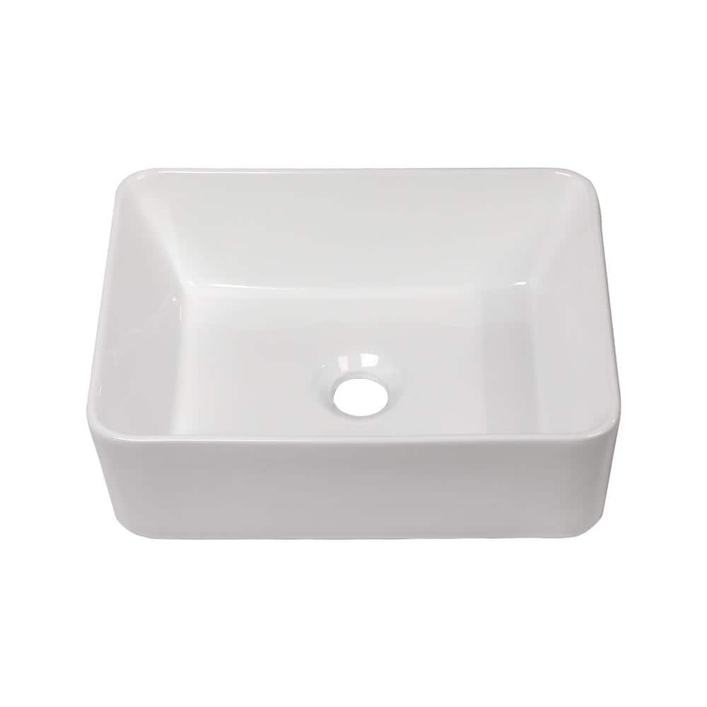 16 in. Framhouse Single Bowl in White Ceramic Rectangular Vessel Bathroom Sink, Modern 16″x 12″ Framhouse Kitchen Sink - Hercitys